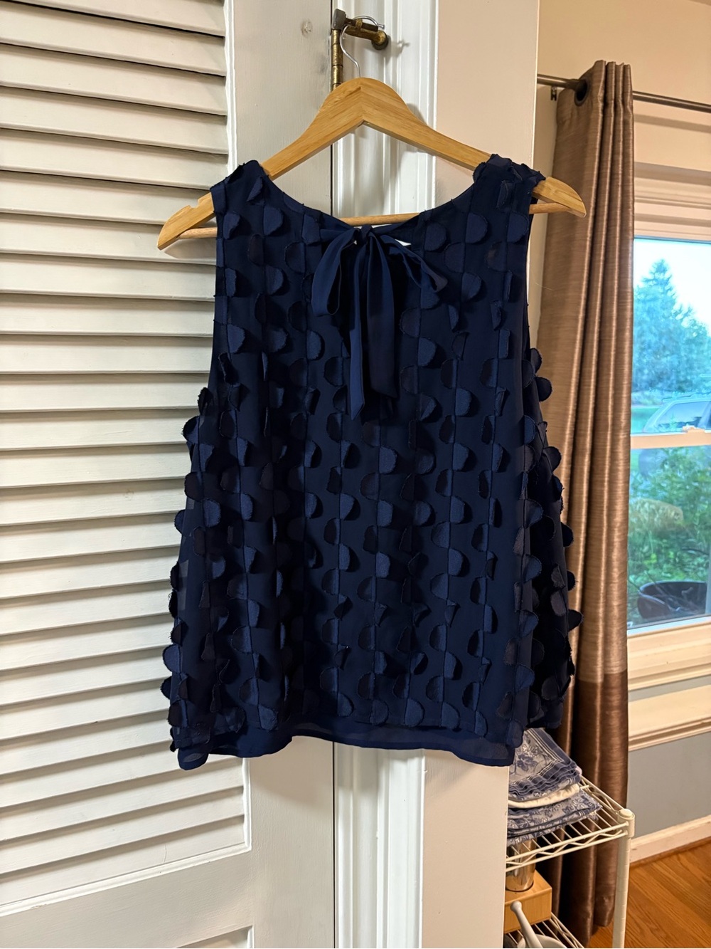 Anthropologie Navy Sleeveless Dot-Applique Chiffon Blouse - Picture 5 of 5